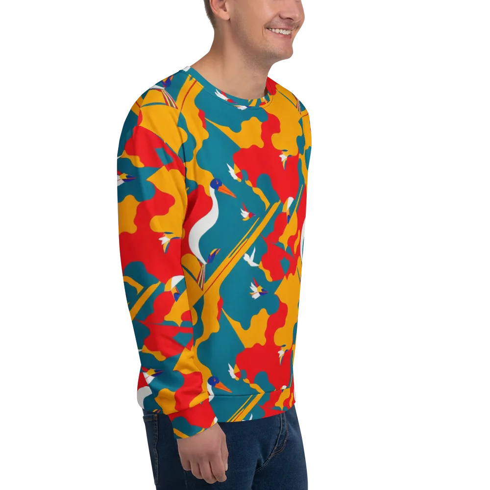 Harlequin Aviary on Sweatshirt — Right Front