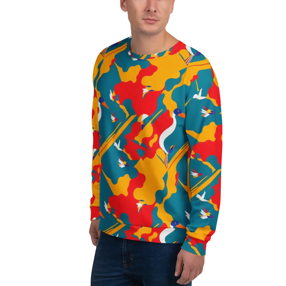 Harlequin Aviary on Sweatshirt — Left Front