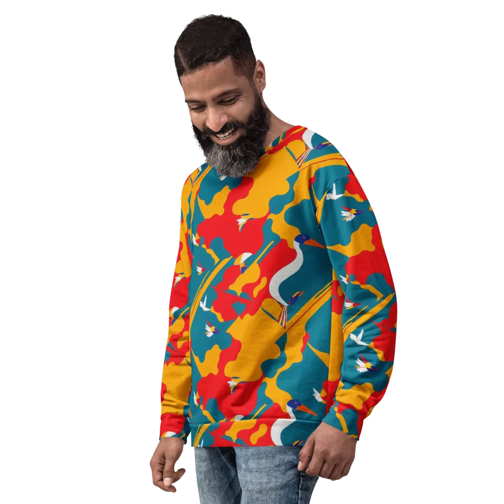 Harlequin Aviary on Sweatshirt — Left Front
