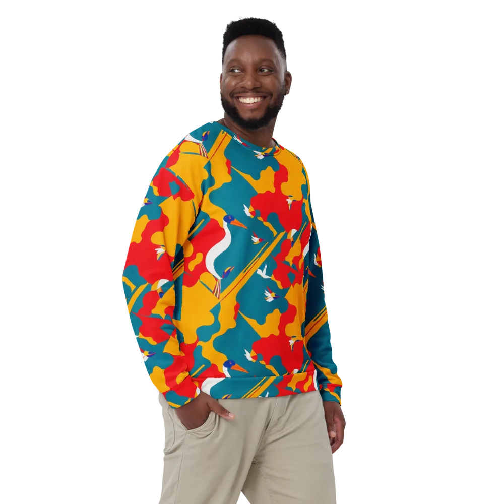 Harlequin Aviary on Sweatshirt — Front