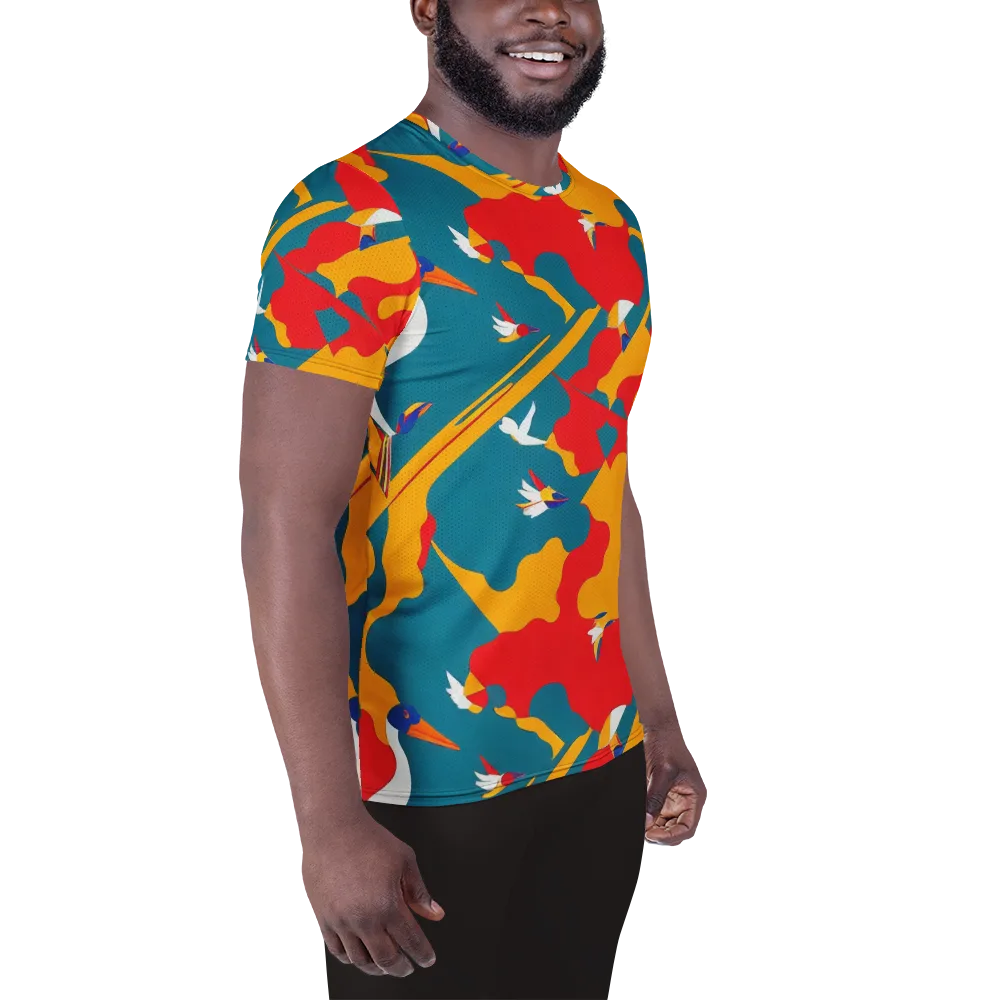 Harlequin Aviary on Men's Athletic T-Shirt — Right