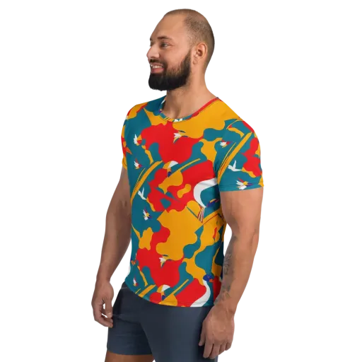 Harlequin Aviary on a Men's Athletic T-Shirt