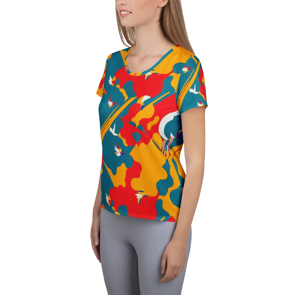 Harlequin Aviary on Women's Athletic T-Shirt — Left