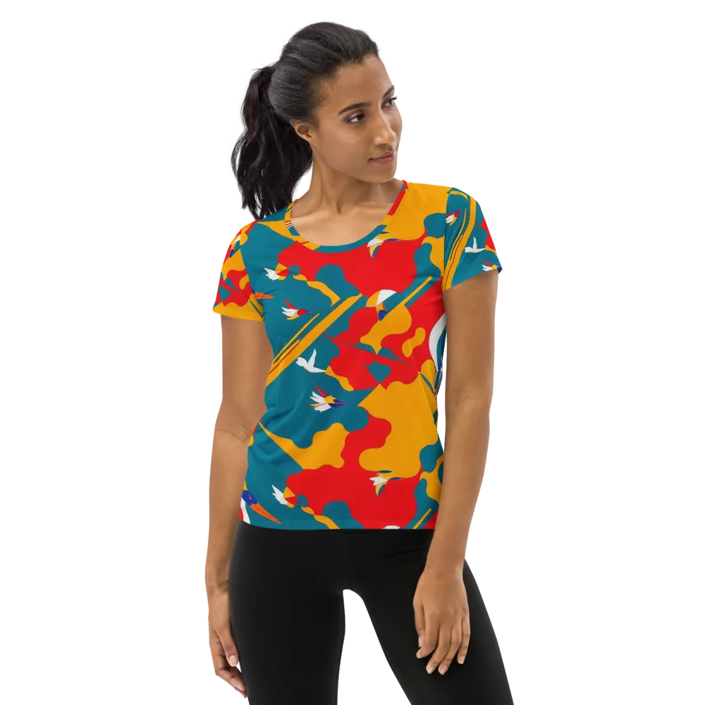 Harlequin Aviary on Women's Athletic T-Shirt — Front