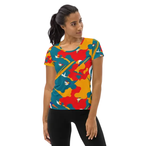 Harlequin Aviary on a Women's Athletic T-Shirt