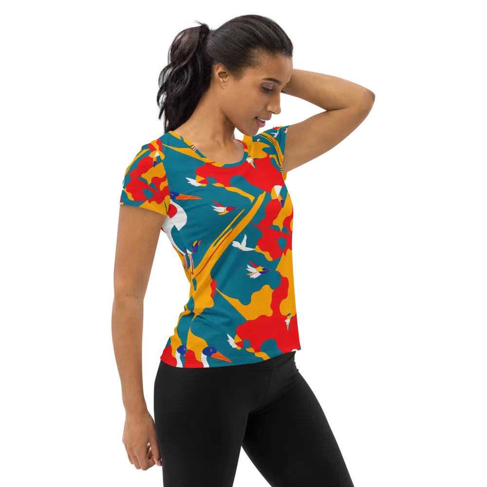 Harlequin Aviary on Women's Athletic T-Shirt — Right