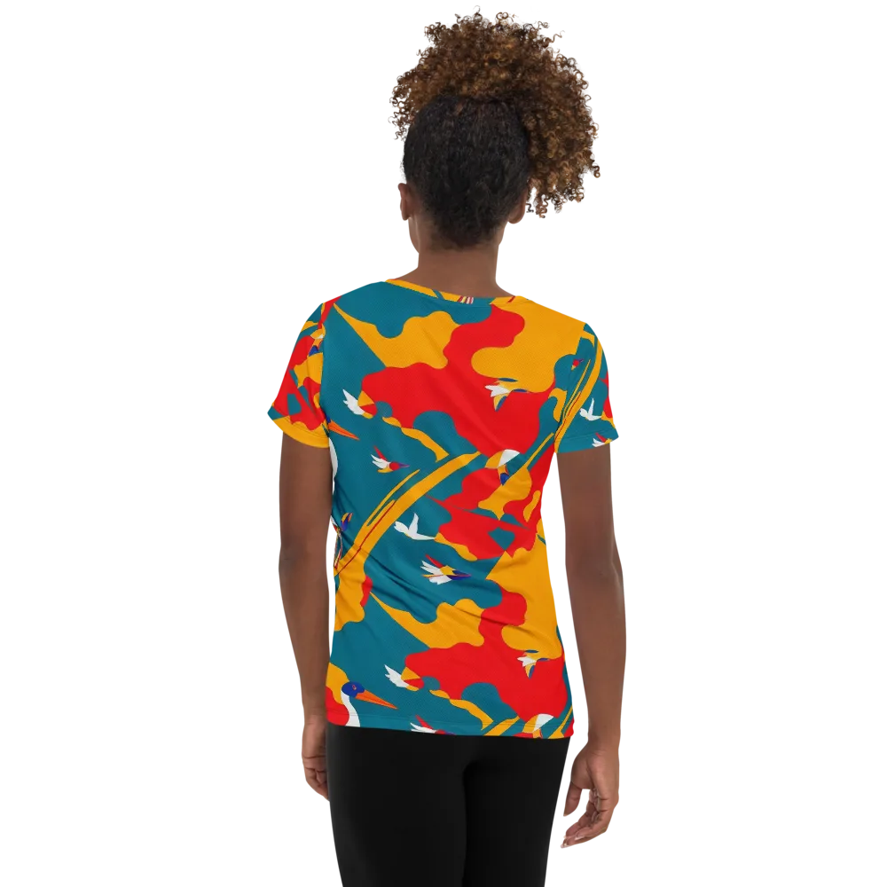 Harlequin Aviary on Women's Athletic T-Shirt — Back