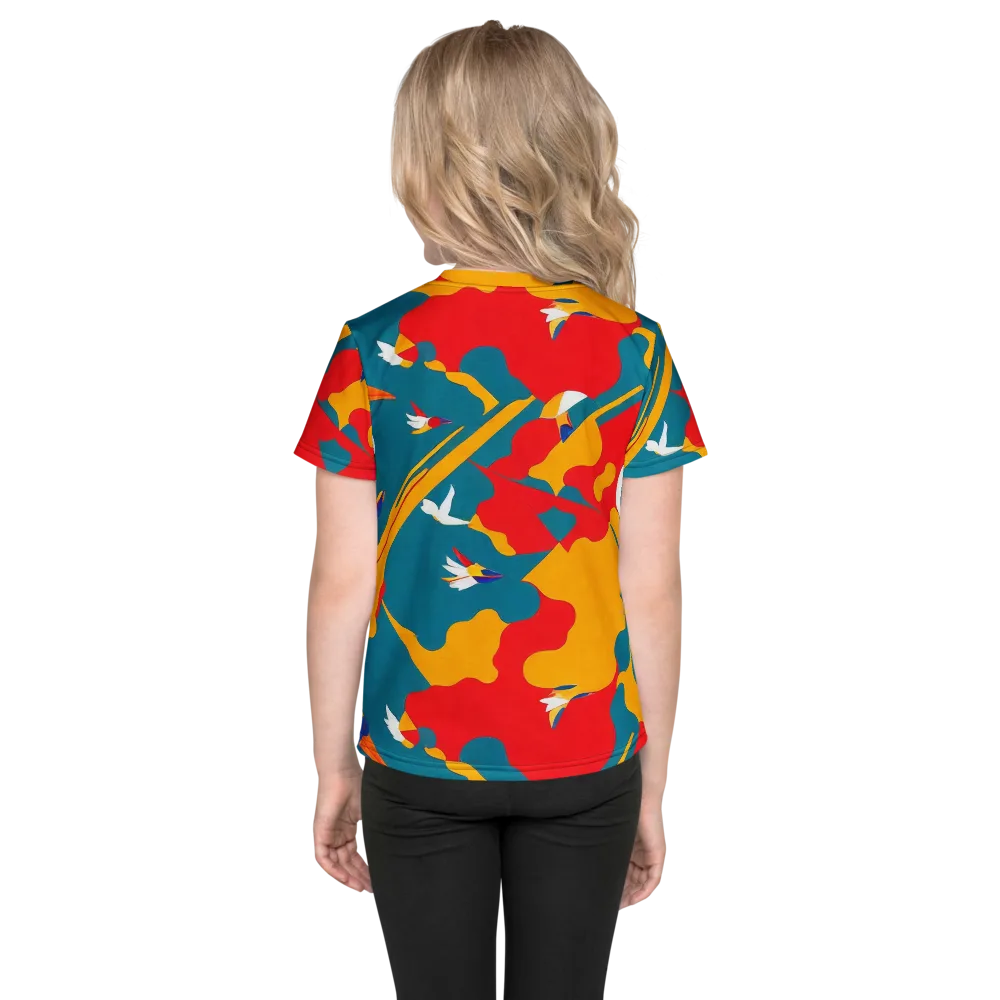 Harlequin Aviary on Kids Crew Neck T-Shirt — Back