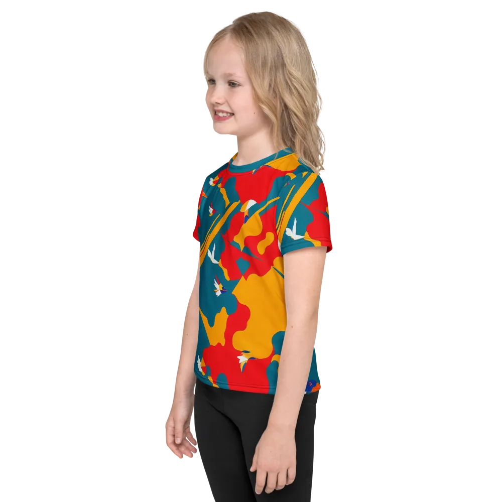 Harlequin Aviary on Kids Crew Neck T-Shirt — Left