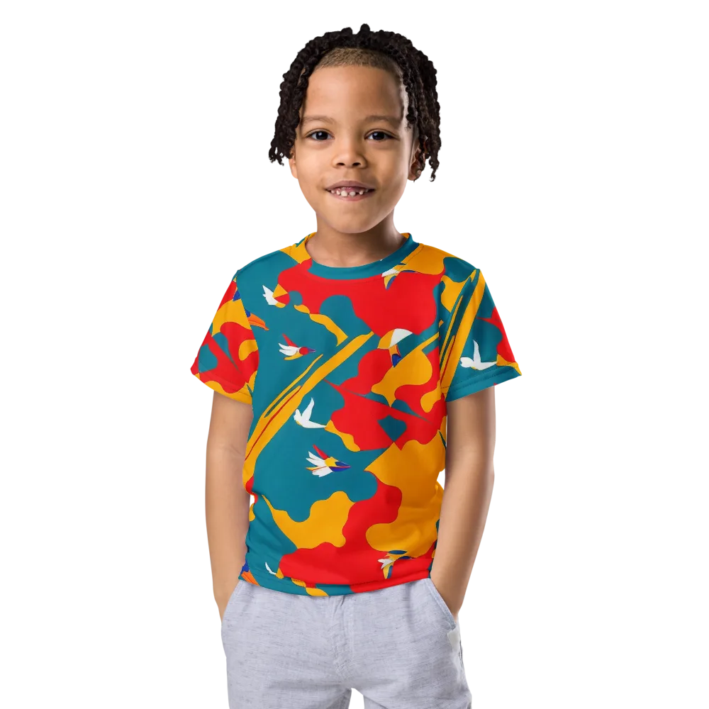 Harlequin Aviary on Kids Crew Neck T-Shirt — Front