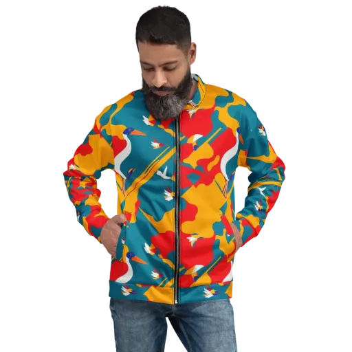 Harlequin Aviary on a Bomber Jacket