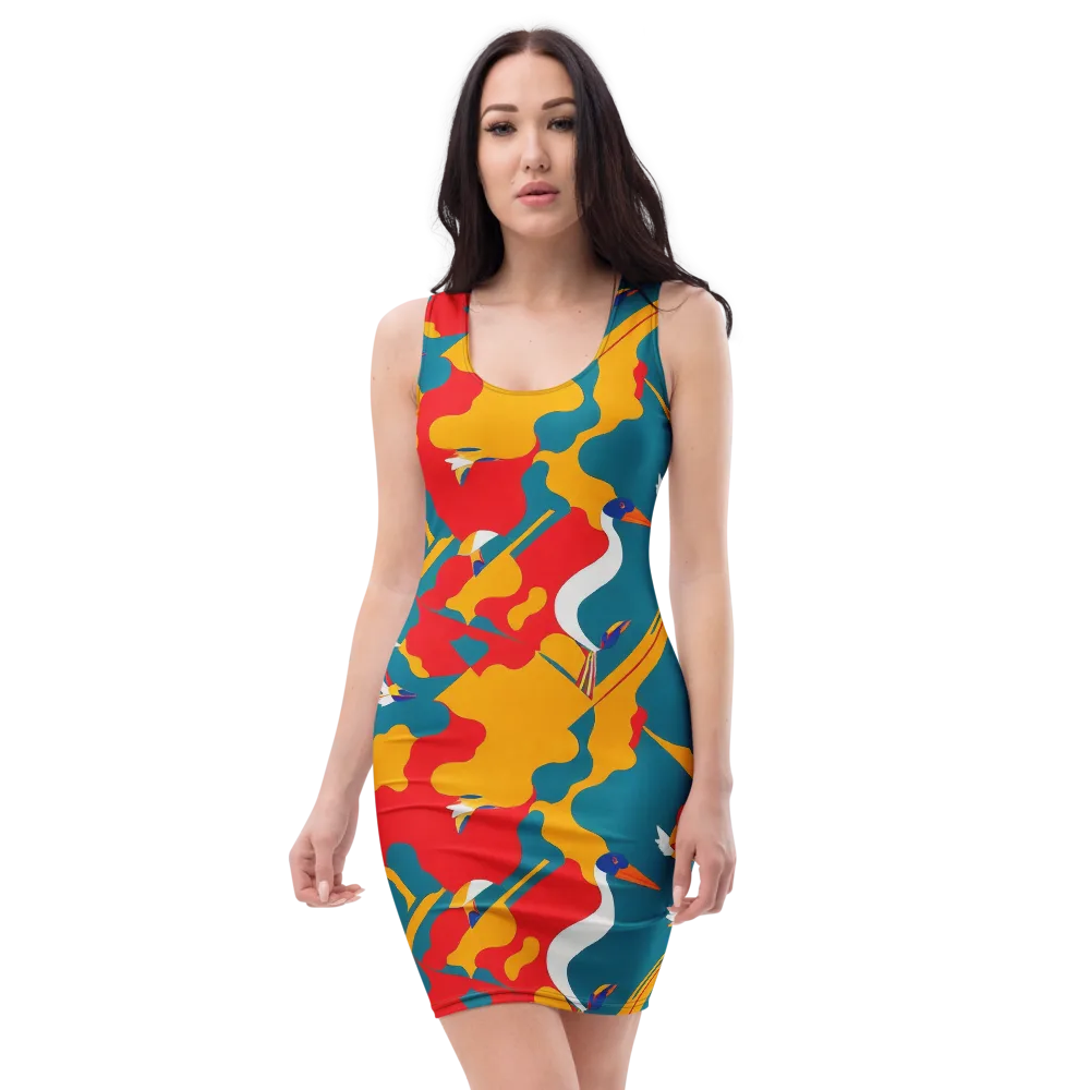 Harlequin Aviary on Bodycon Dress — Front