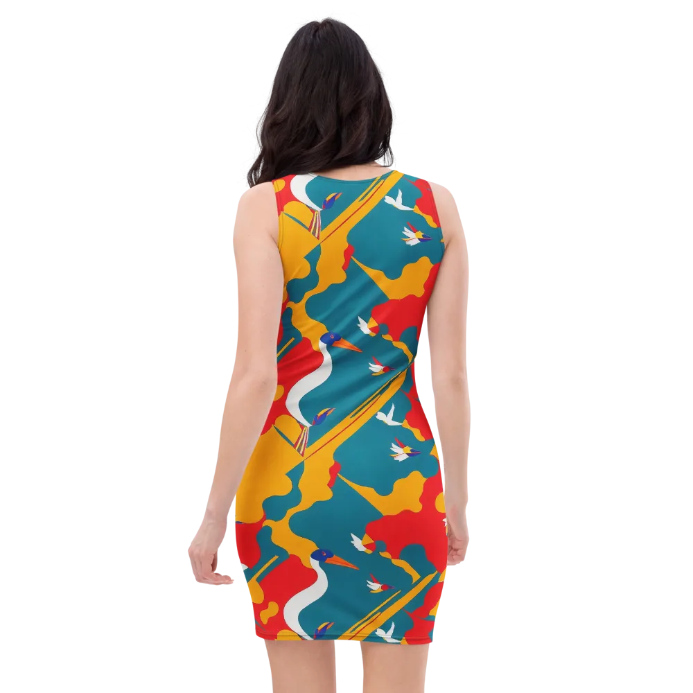 Harlequin Aviary on Bodycon Dress — Back