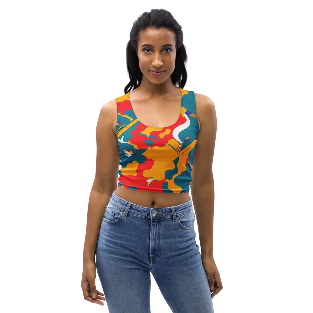 Harlequin Aviary on Crop Top — Front
