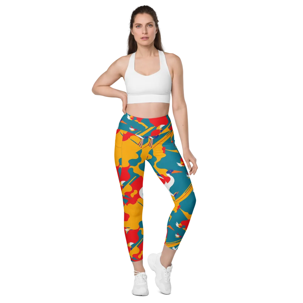Harlequin Aviary on Leggings with Pockets — Front