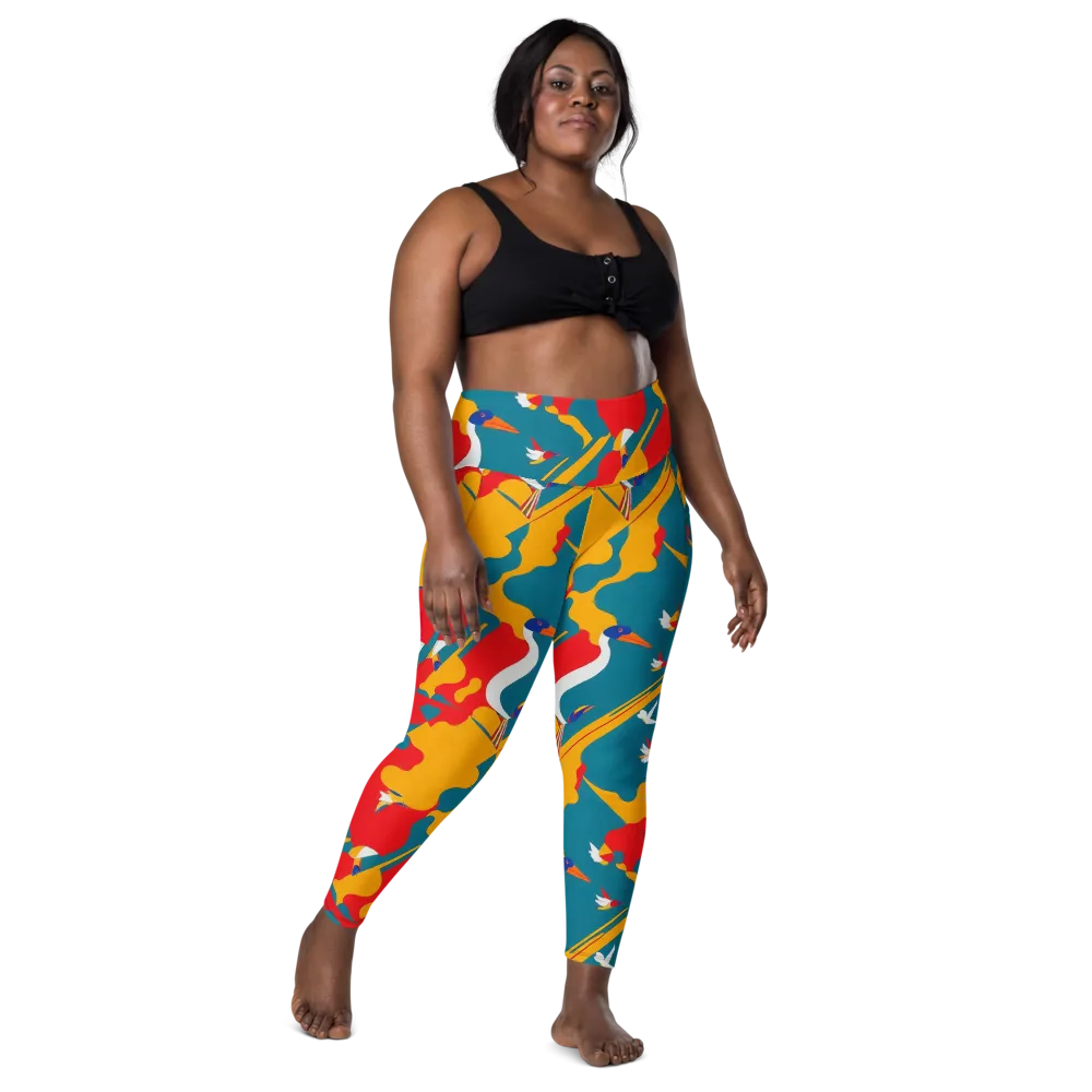 Harlequin Aviary on Leggings with Pockets — Front