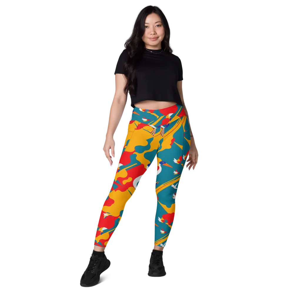 Harlequin Aviary on Leggings with Pockets — Front