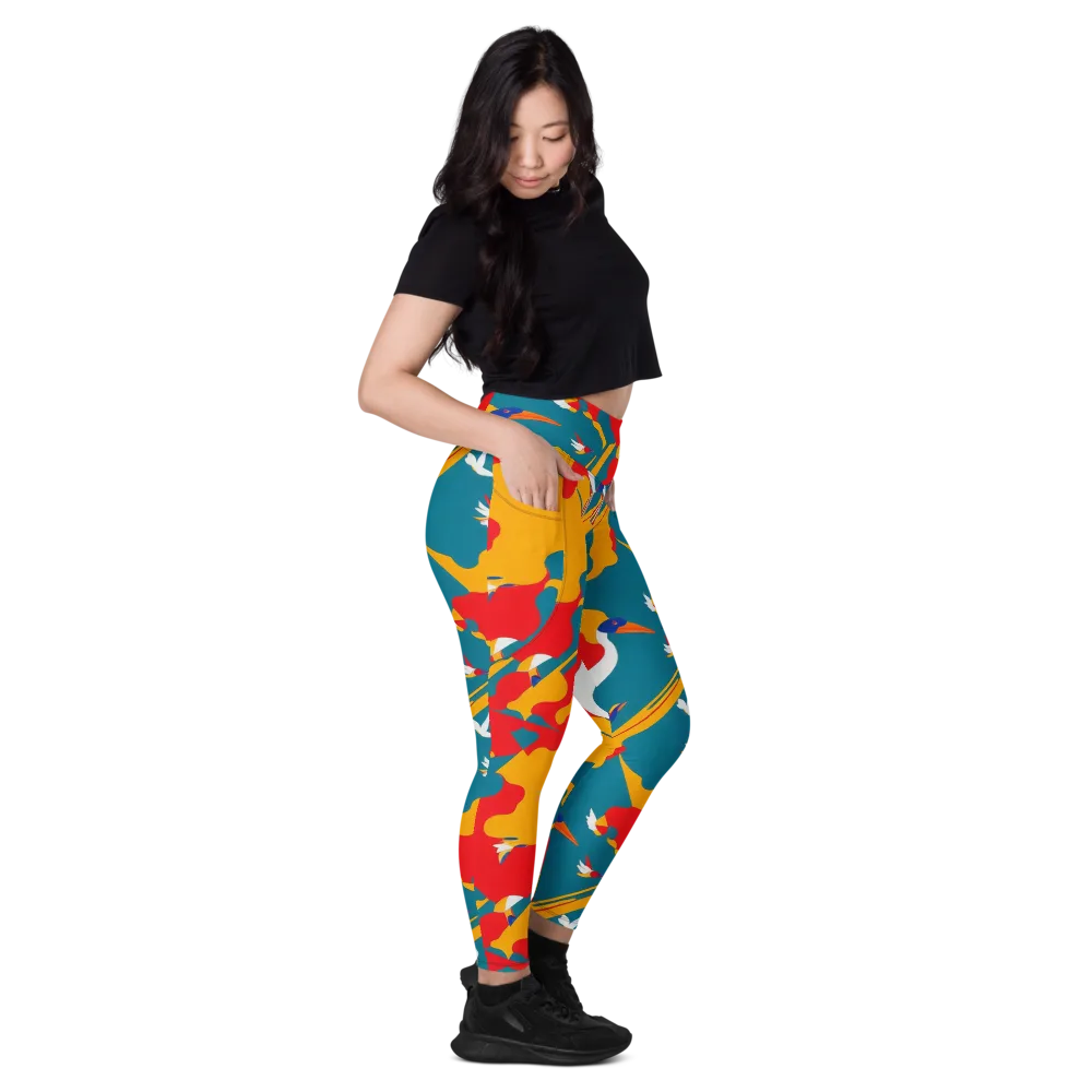 Harlequin Aviary on Leggings with Pockets — Right