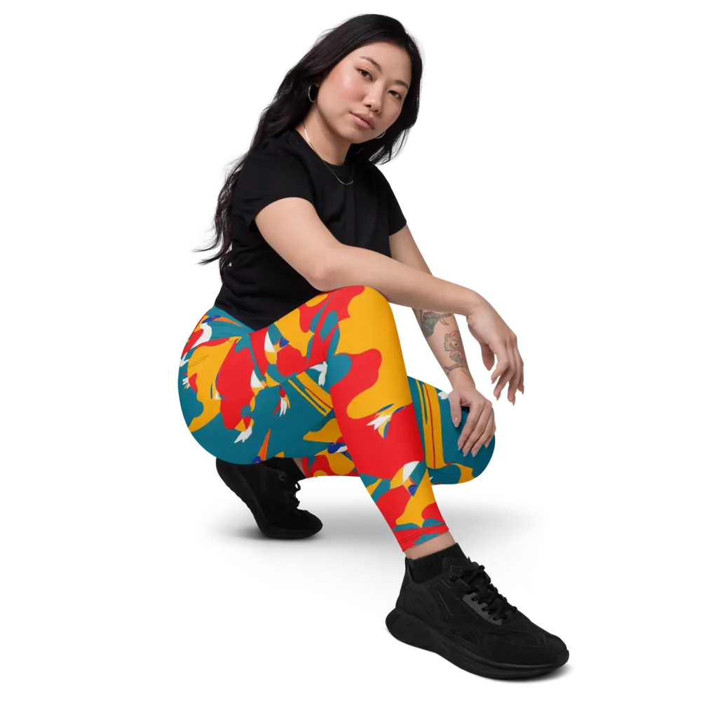 Harlequin Aviary on Leggings with Pockets — Right Front