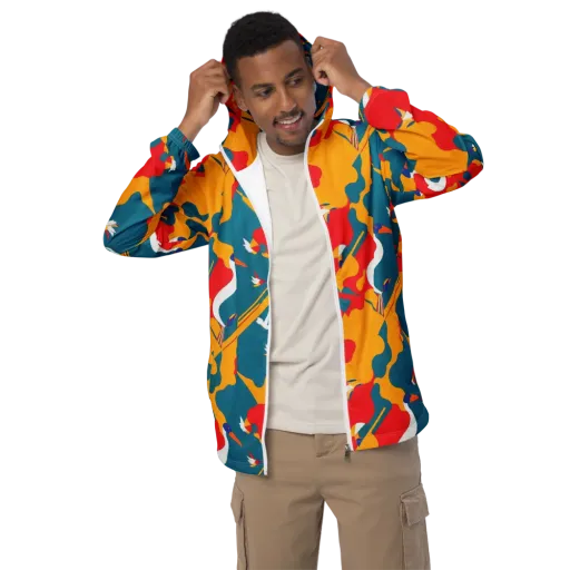 Harlequin Aviary on a Men's Windbreaker