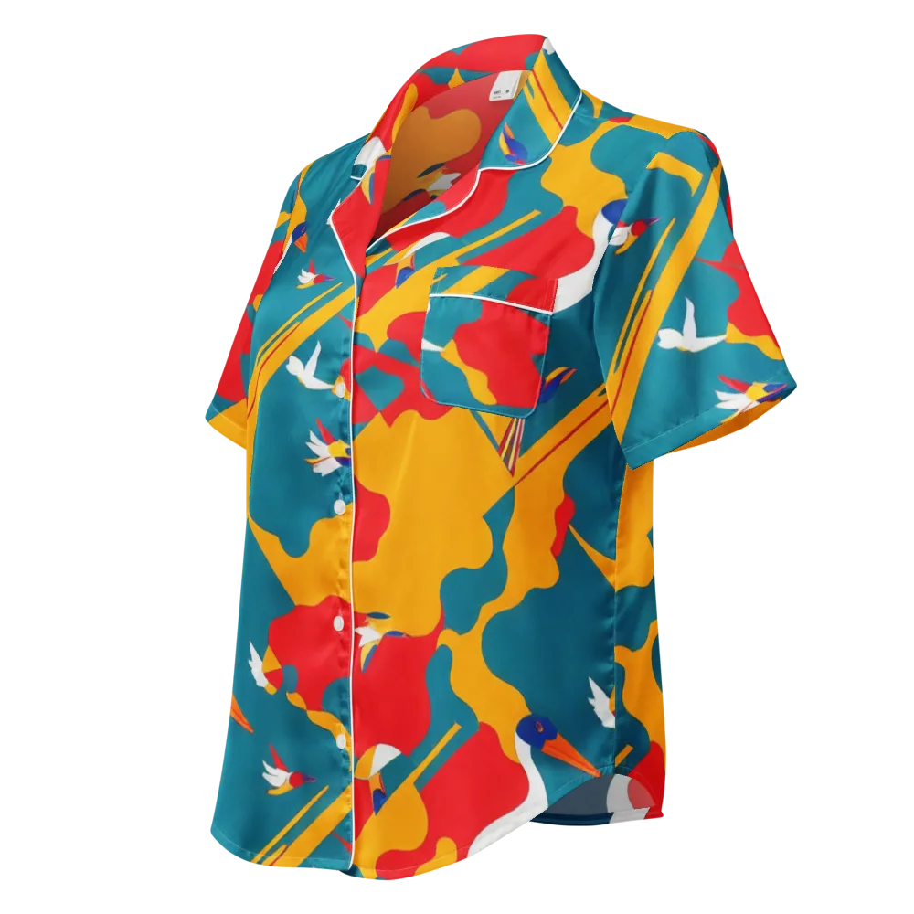 Harlequin Aviary on Women's Short Sleeve Pajama Top — Left Front
