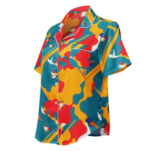 Harlequin Aviary on a Women's Short Sleeve Pajama Top