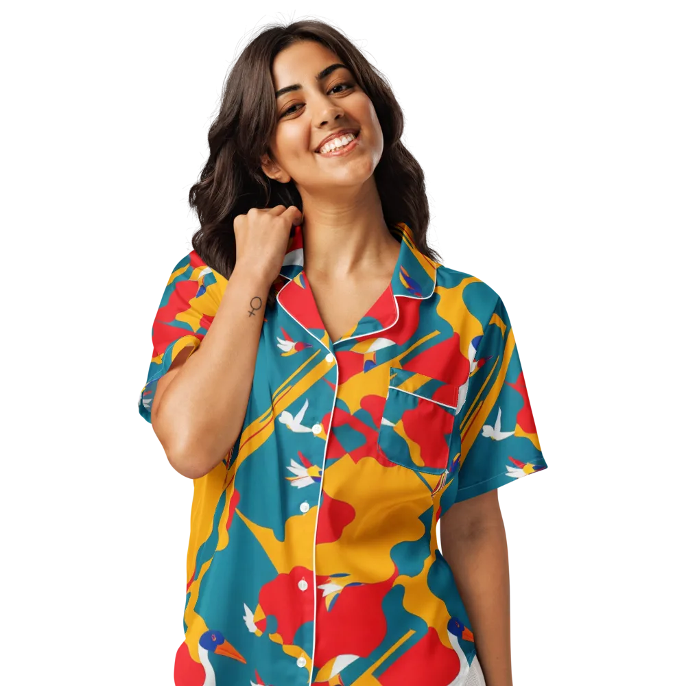 Harlequin Aviary on Women's Short Sleeve Pajama Top — Front