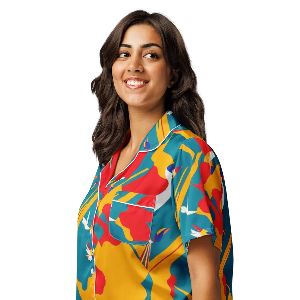 Harlequin Aviary on Women's Short Sleeve Pajama Top — Left Front