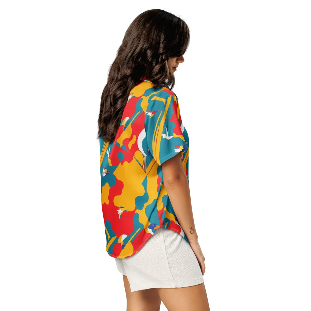 Harlequin Aviary on Women's Short Sleeve Pajama Top — Right Back