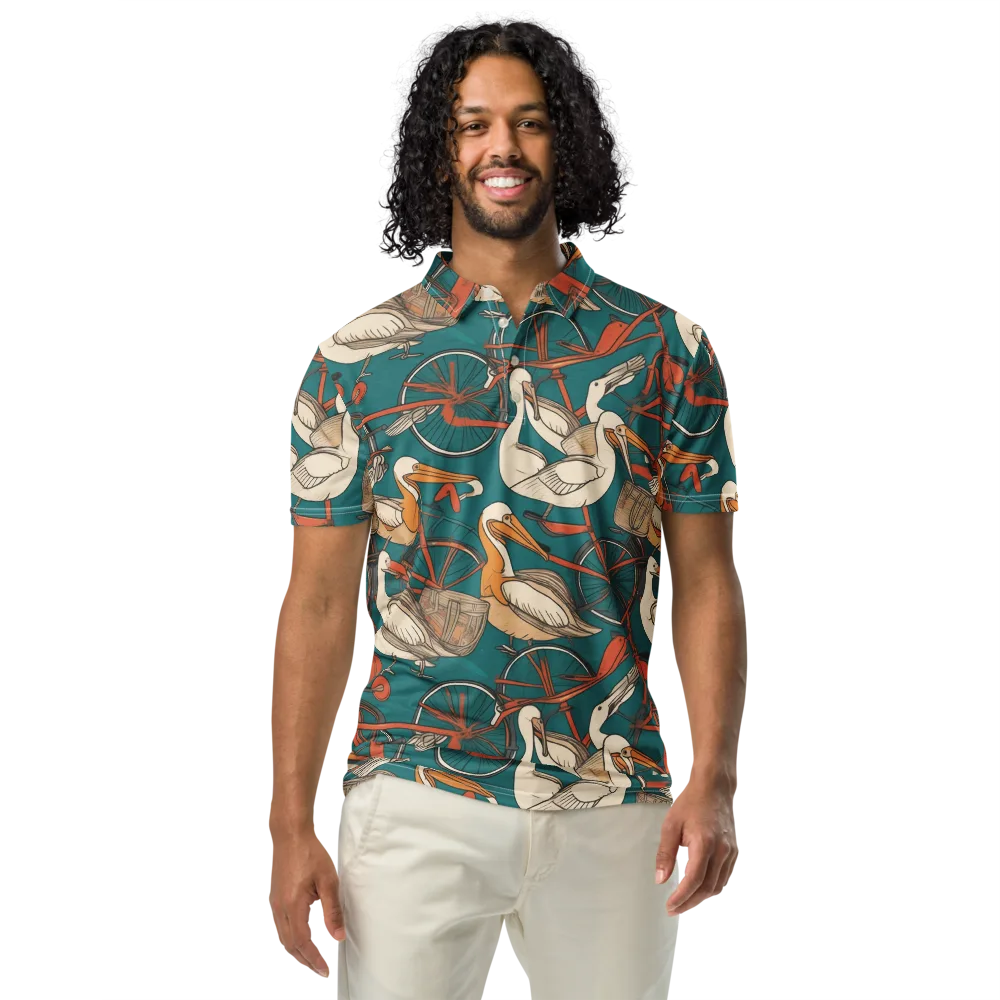 Teal Migration on Men's Slim Fit Polo Shirt — Front