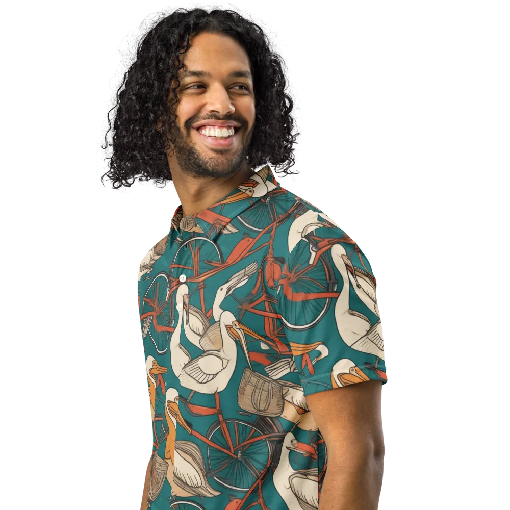 Teal Migration on Men's Slim Fit Polo Shirt — Left Front