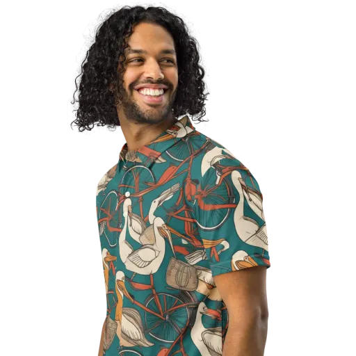 Teal Migration on a Men's Slim Fit Polo Shirt