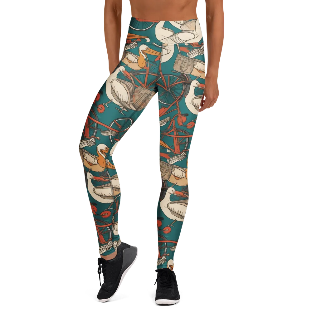 Teal Migration on Yoga Leggings — Front