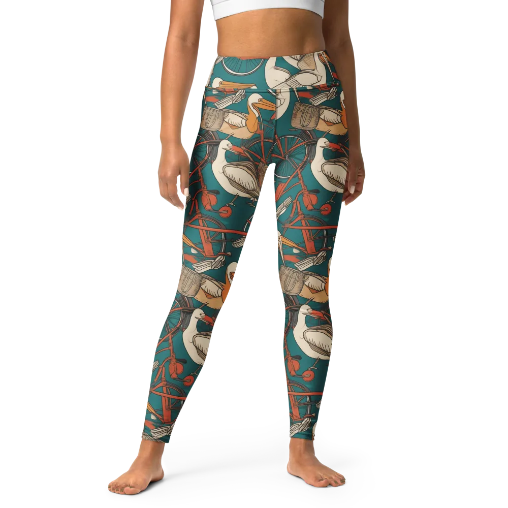 Teal Migration on Yoga Leggings — Front
