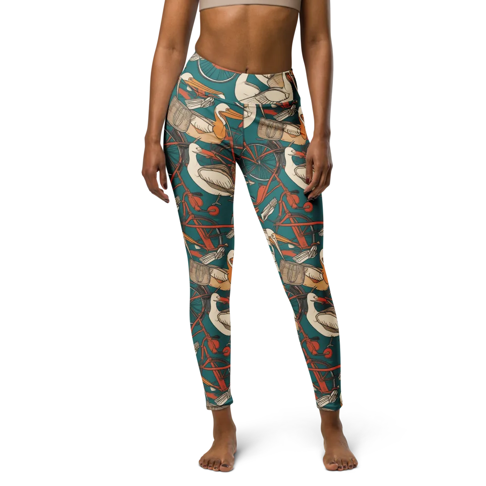 Teal Migration on Yoga Leggings — Front