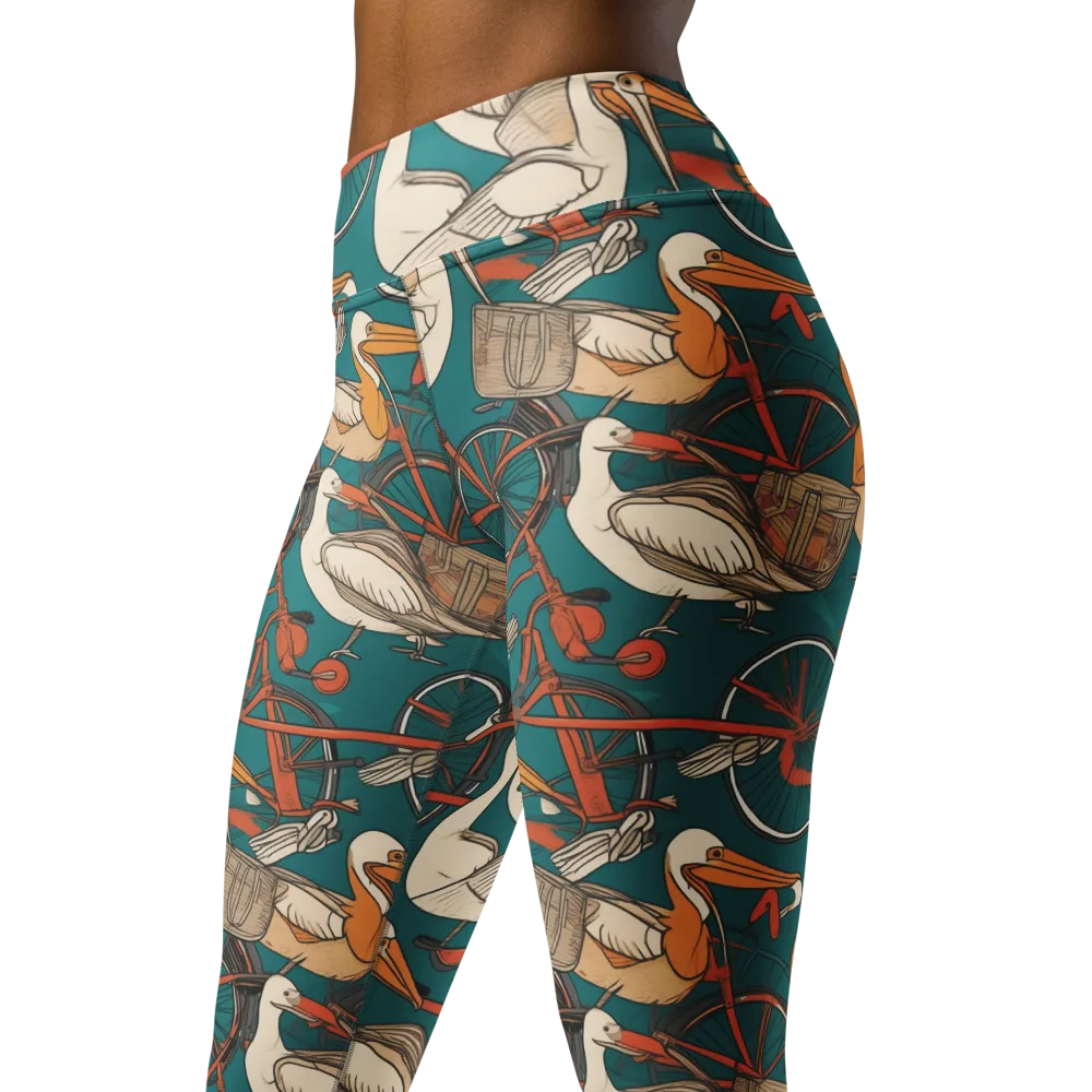Teal Migration on Yoga Leggings — Left Front