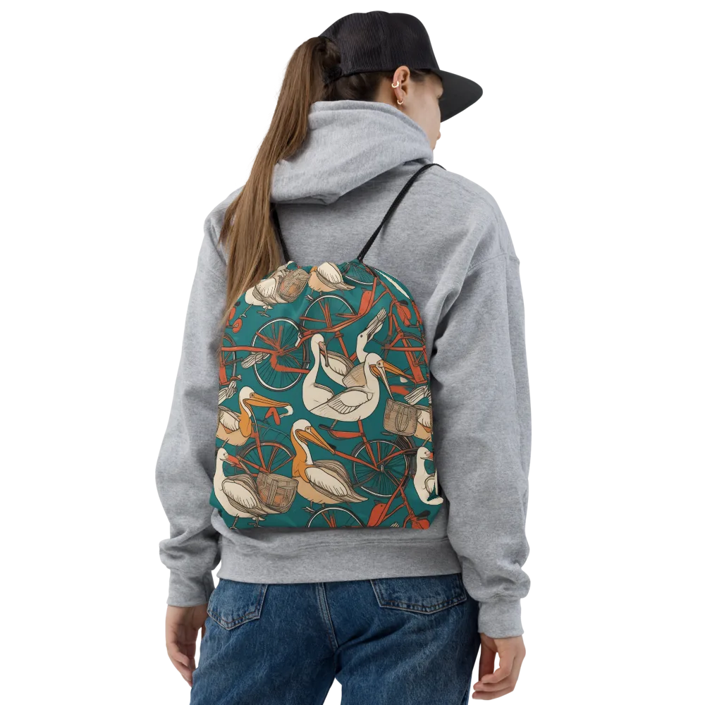 Teal Migration on Drawstring Bag — Front