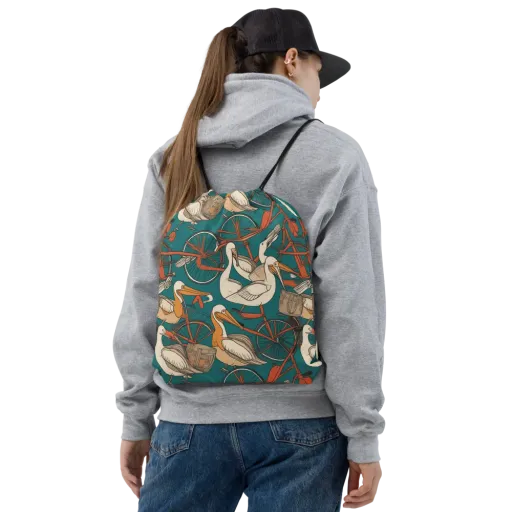 Teal Migration on a Drawstring Bag