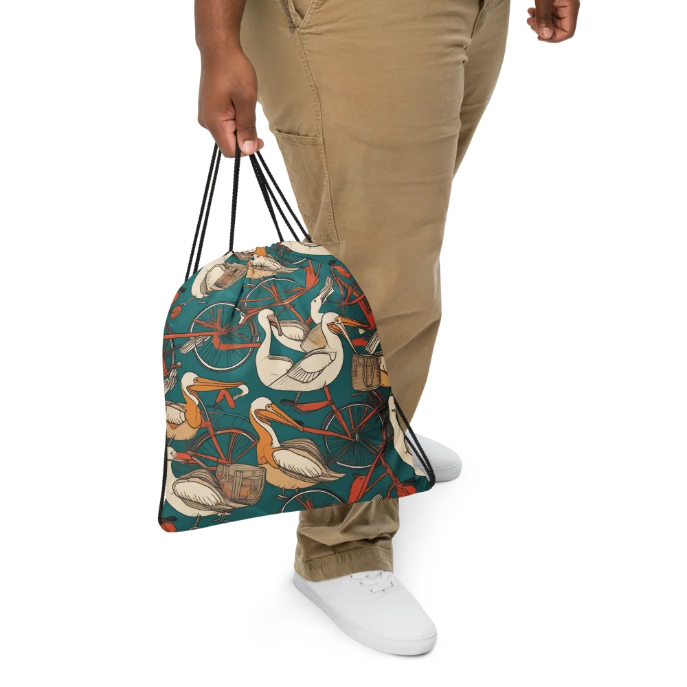 Teal Migration on Drawstring Bag — Front