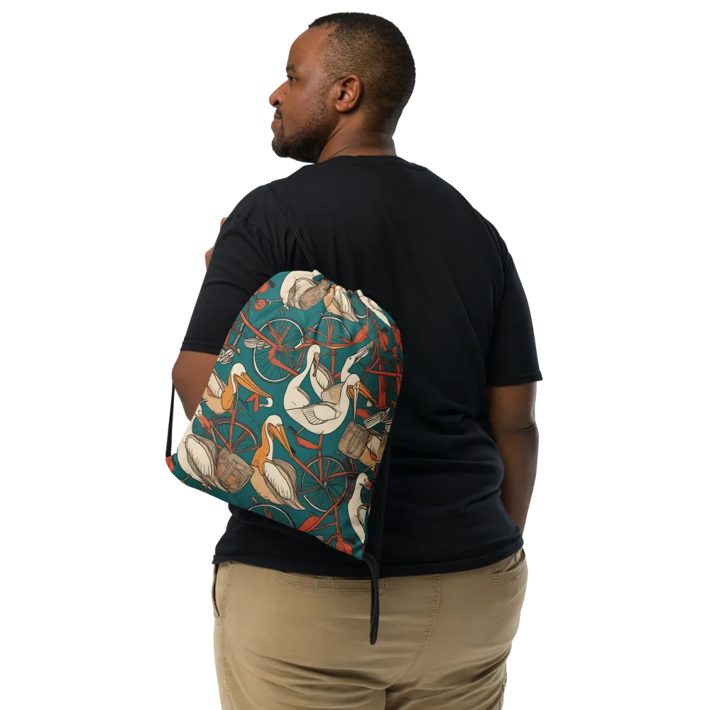 Teal Migration on Drawstring Bag — Front
