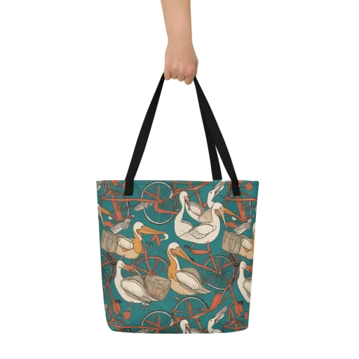 Teal Migration on a Large Tote Bag W/ Pocket