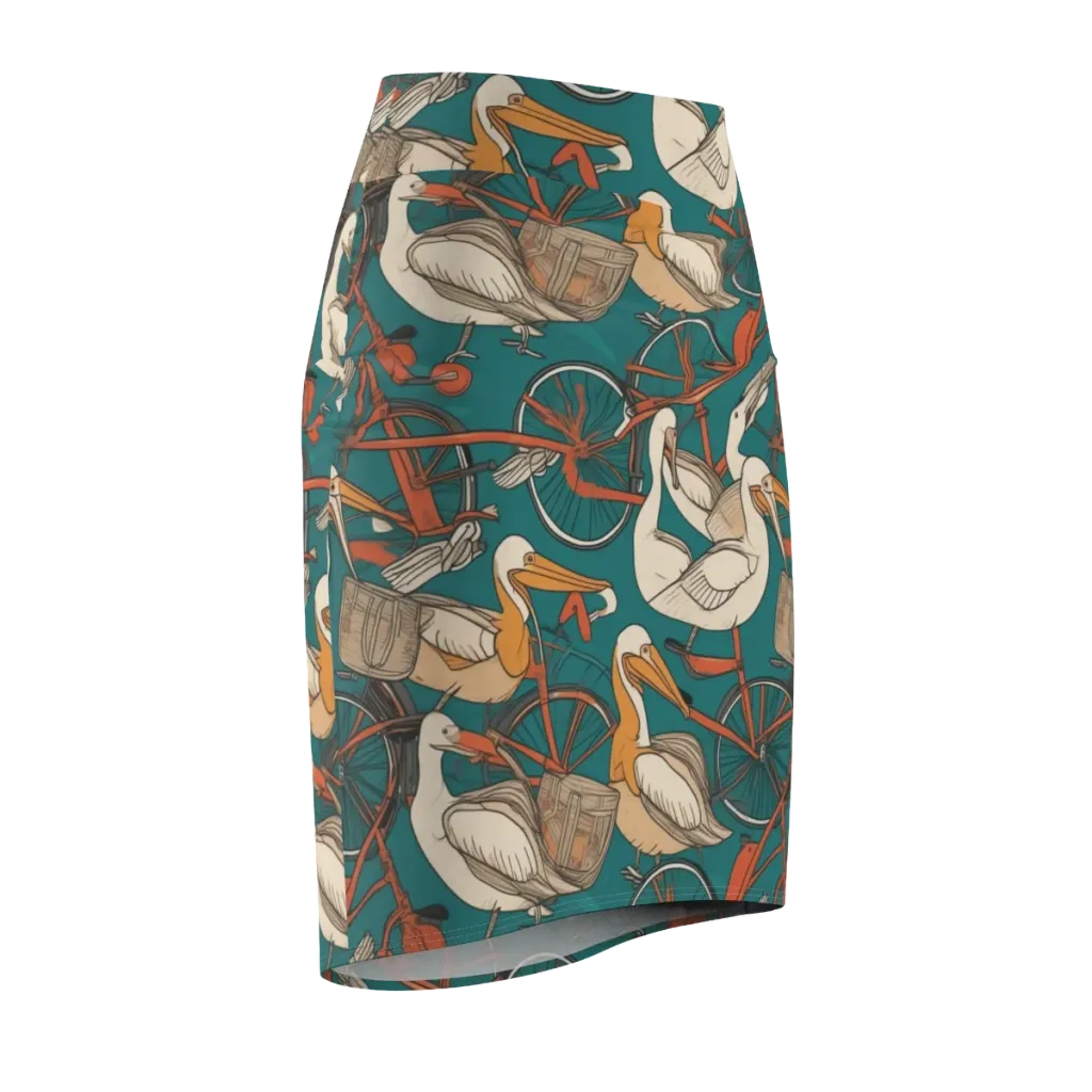 Teal Migration on Pencil Skirt — Front Side
