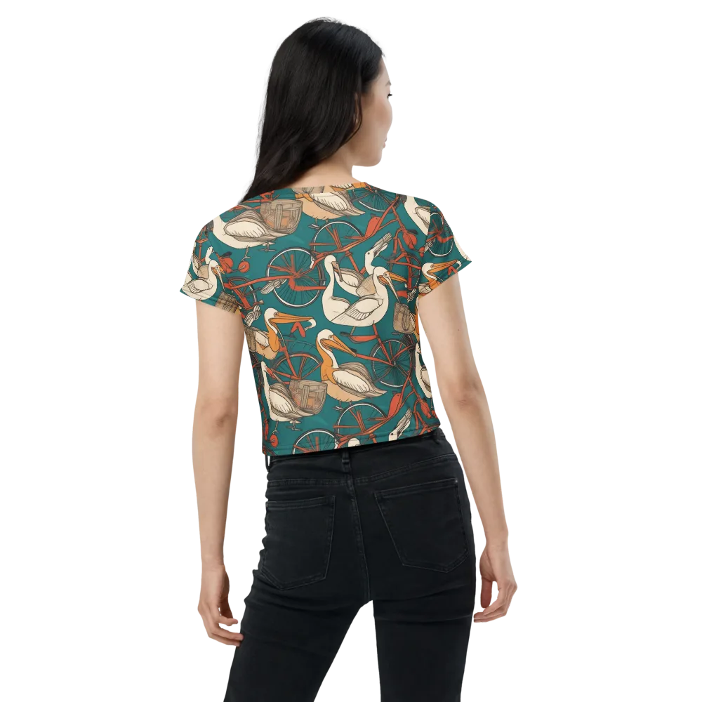 Teal Migration on Crop Tee — Back