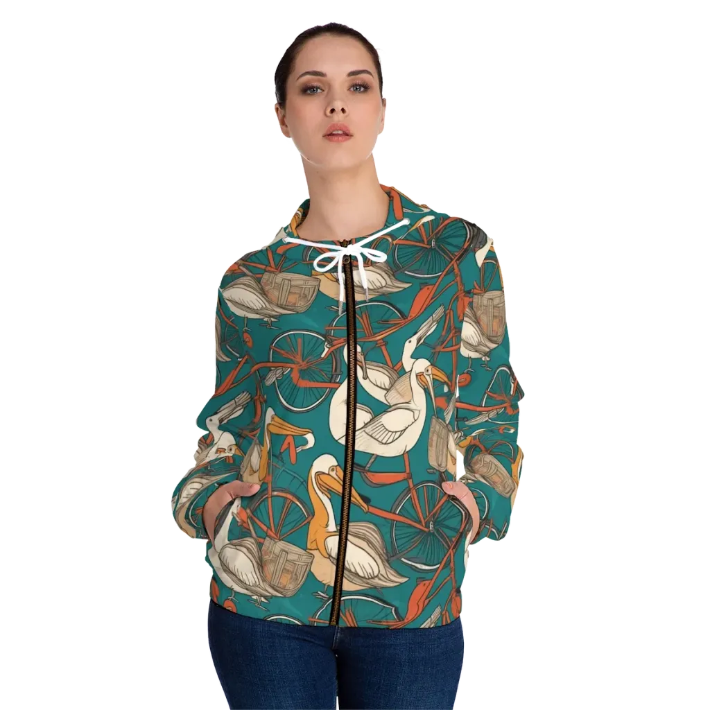 Teal Migration on Women's Full-Zip Hoodie — Front On Person