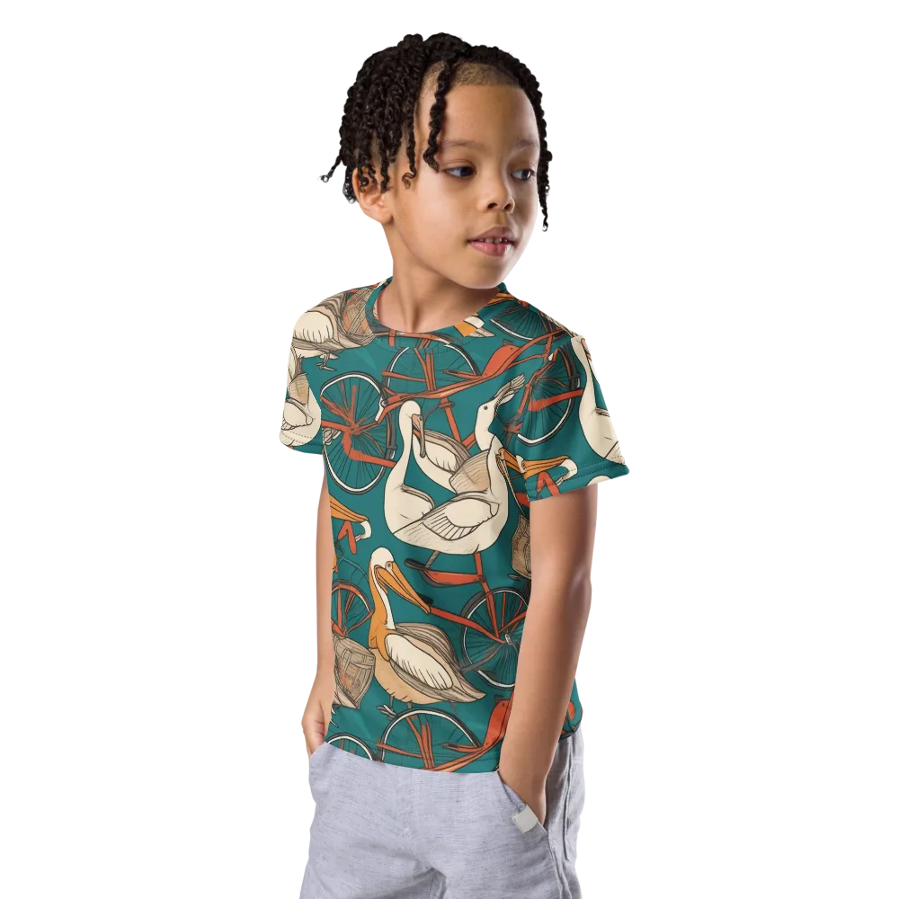 Teal Migration on Kids Crew Neck T-Shirt — Left Front