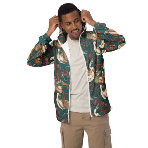 Teal Migration on a Men's Windbreaker