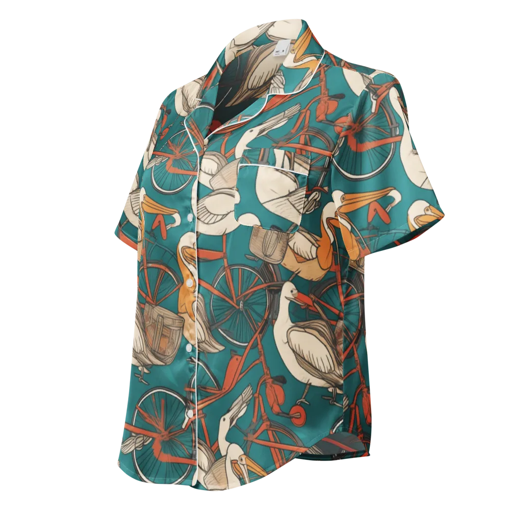 Teal Migration on Women's Short Sleeve Pajama Top — Left Front