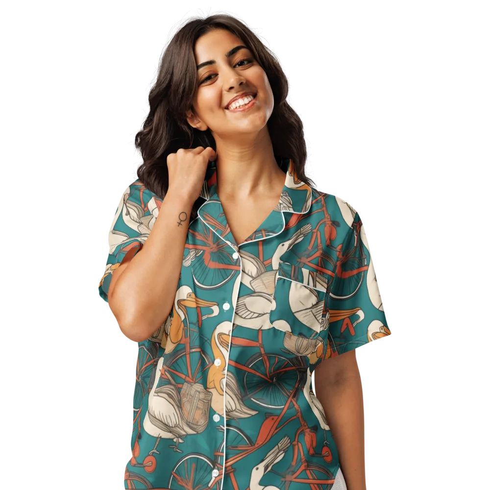 Teal Migration on Women's Short Sleeve Pajama Top — Front