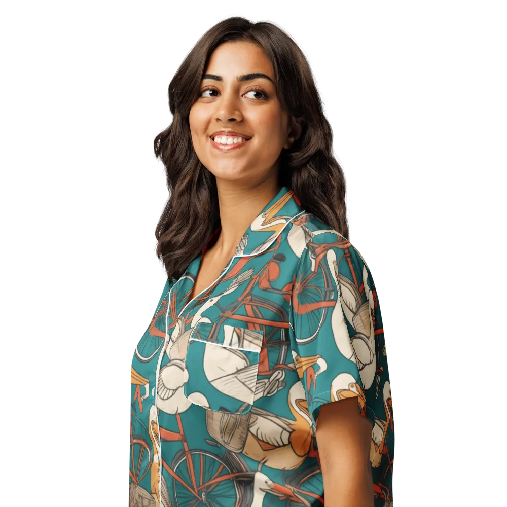 Teal Migration on Women's Short Sleeve Pajama Top — Left Front