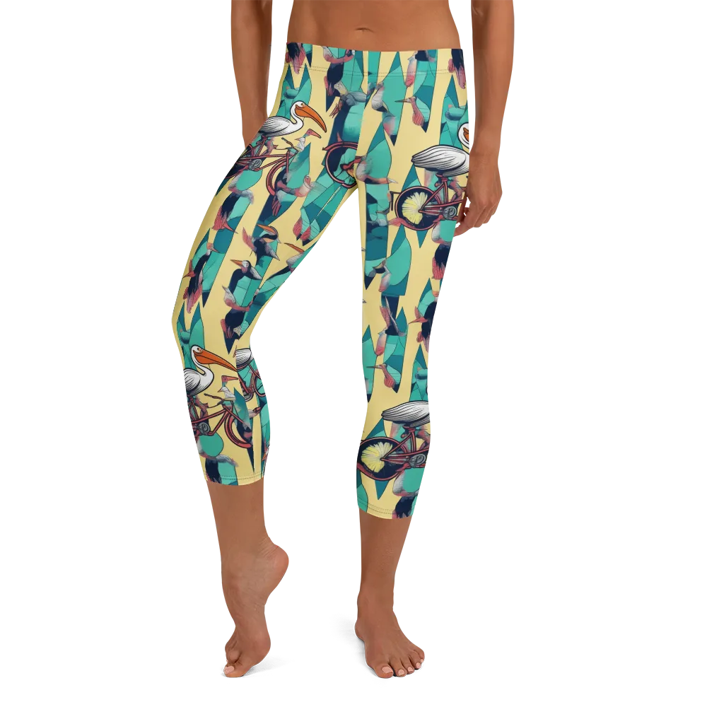 Teal Wings on Capri Leggings — Front